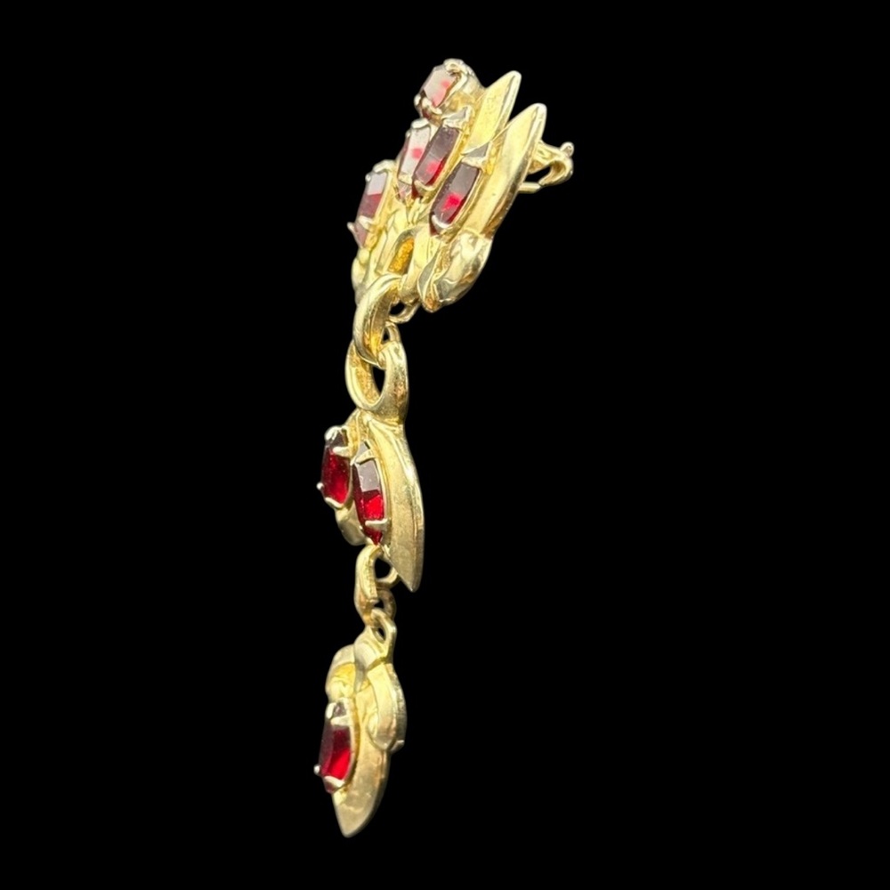 PRICE IS FIRM - Pyrope Garnet Vintage Edwardian 10K/Platinum Waterfall Brooch - Picture 7 of 16